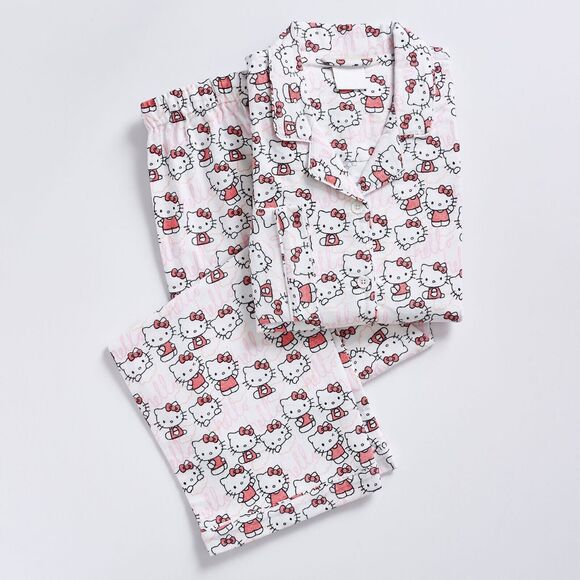 Pottery Barn Teen Hello Kitty Organic Cotton Flannel Pajamas Size Medium New - Picture 1 of 9